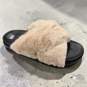 BP Women's Tan Fuzzy Slide Slippers
